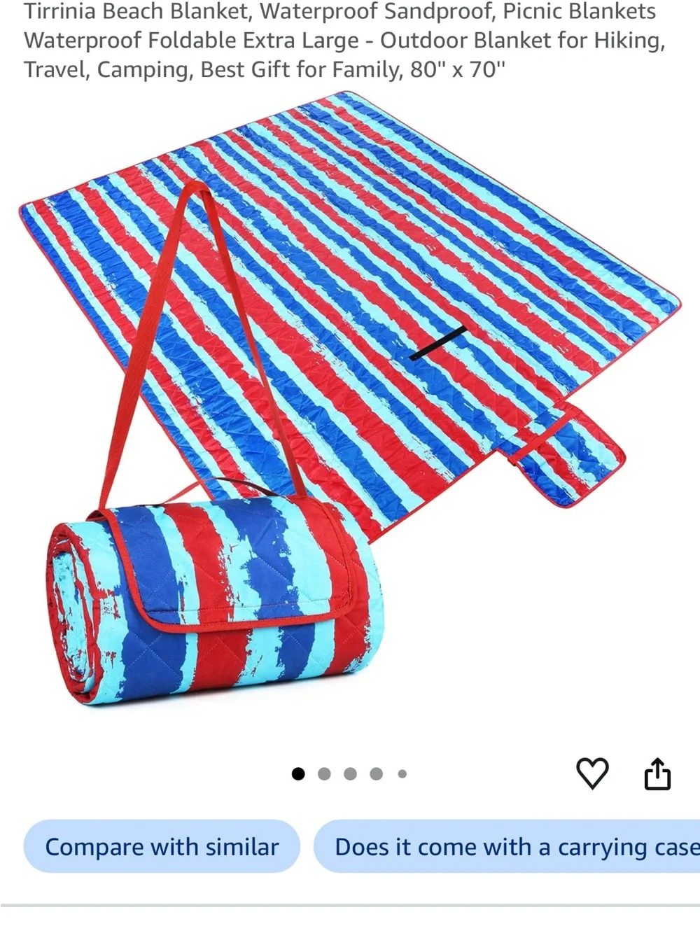 Striped Outdoor Picnic Blanket - Blue & Red